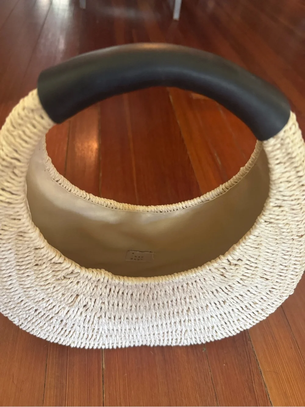 Straw Woven Crescent Bag with Black Handle